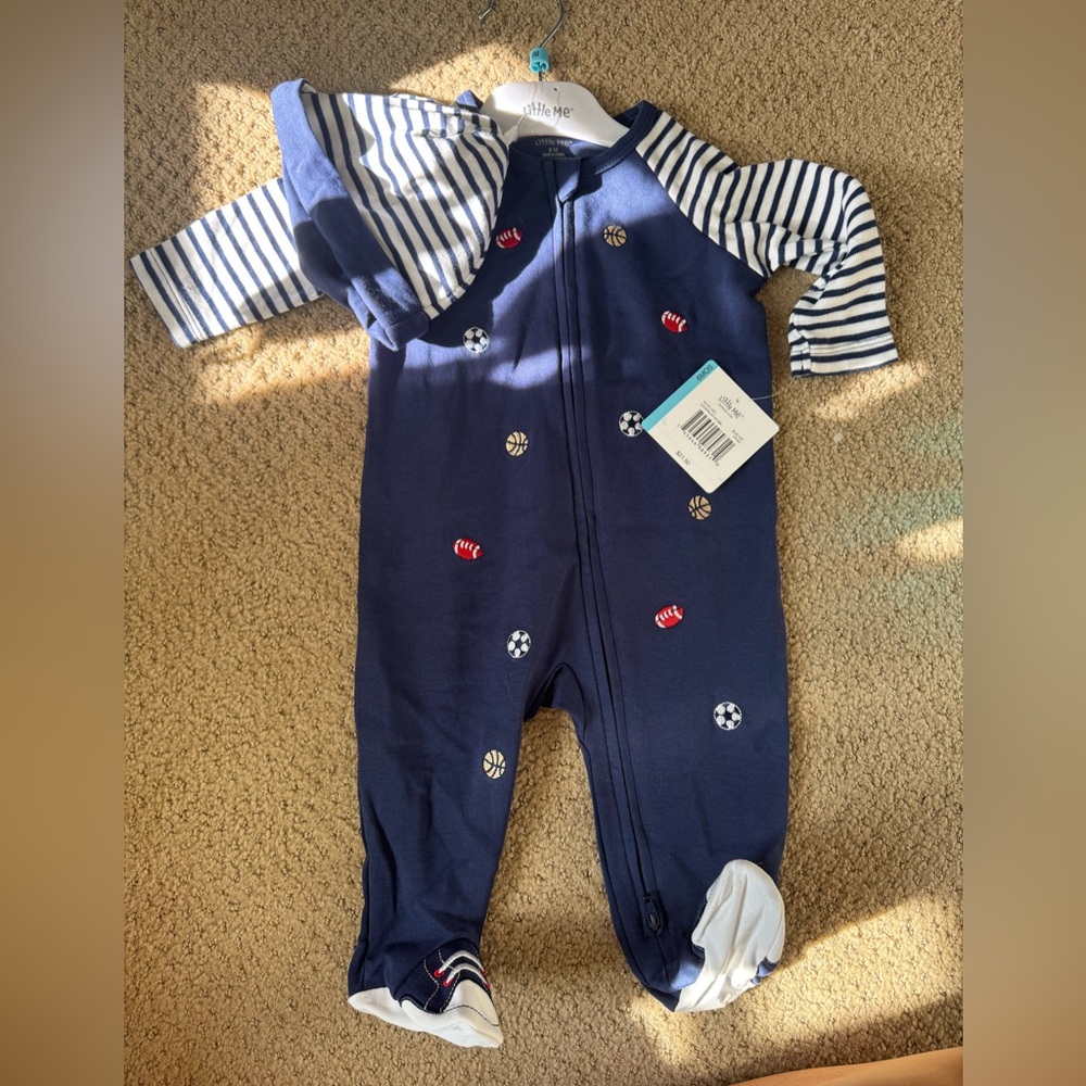Little Me Navy and White Sports Footie